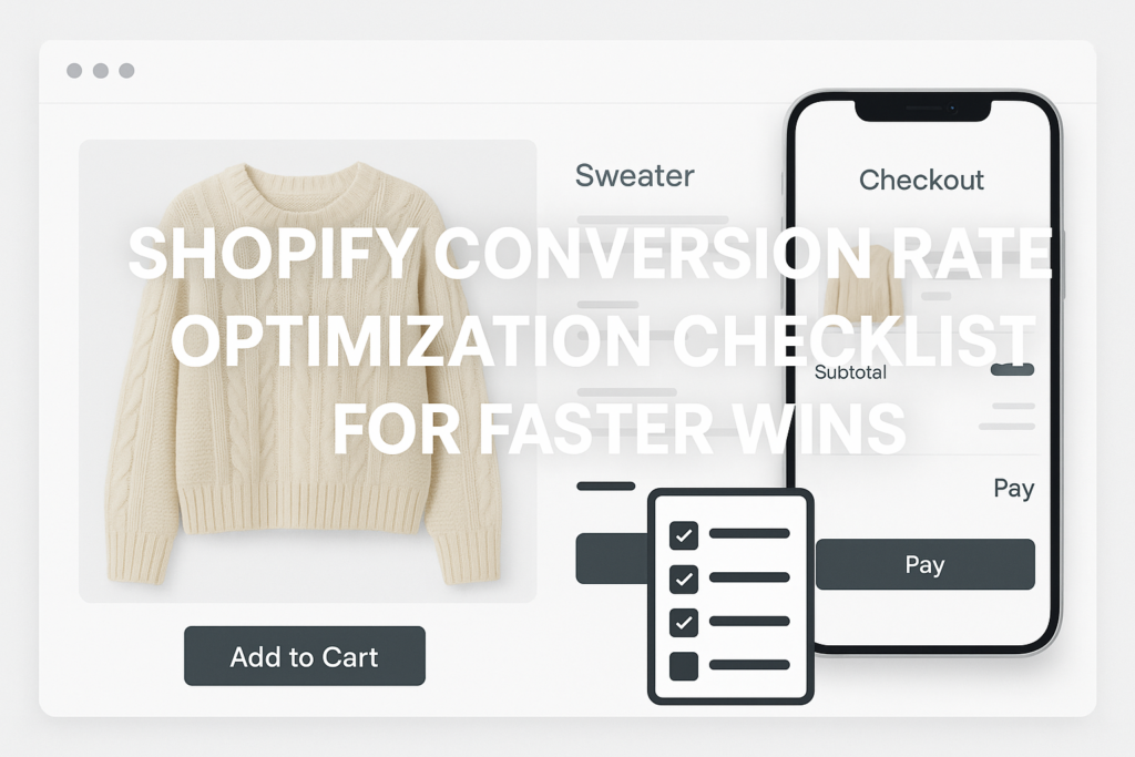 Shopify conversion rate optimization checklist across product page cart and checkout